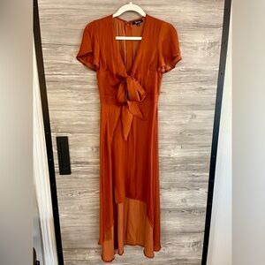 Burnt Orange Satin High-Low Dress